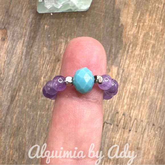 Purple Beaded Ring with Silver Charm - Picture 2 of 3